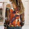 Women Plus Size Asymmetric Cold Shoulder Long Sleeve T Shirt Abstract Printed Sheer Floral Embroidered Sleeve