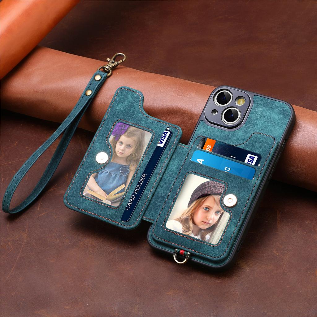Rfid Blocking Pu Leather Phone Case With Ring Holder Strap Card Slot For Iphone