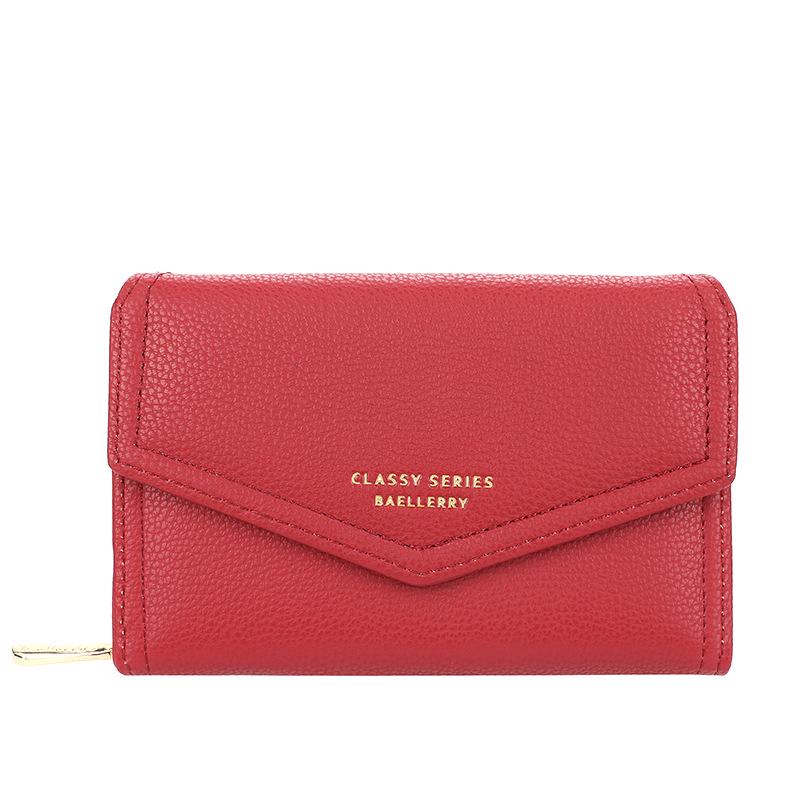 Women's Short Wallet - Baellerry Korean Style Lychee Pattern Zipper Coin Purse, Fashionable Handheld Small Wallet