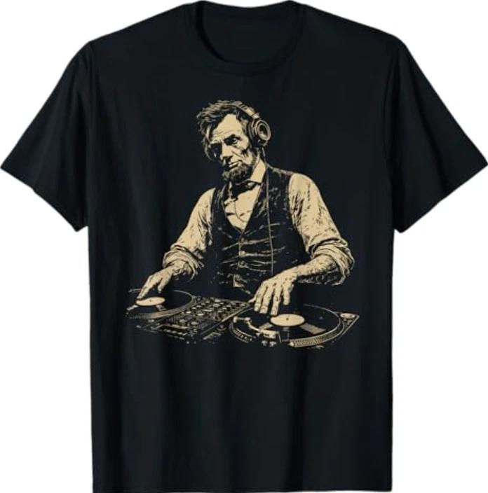 Abraham Lincoln DJ Turntable House Techno Abe President T-Shirt XL