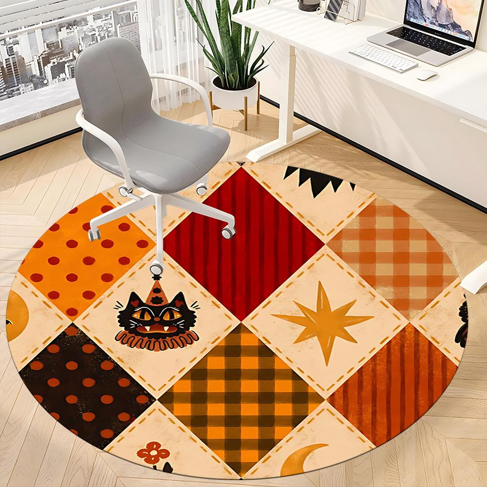 1pc Halloween Cat Office Round Area Rug, Indoor Mat Suitable For Office, Under Office Chairs Bedroom Living Room Home Decor, Room Deco 165