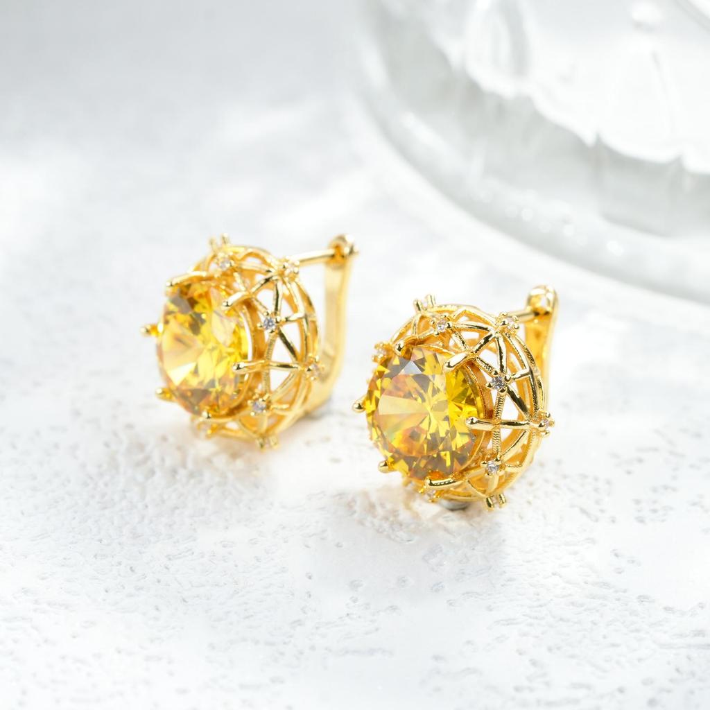 Bird's Nest Citrine Ring & Earring Set with Luxury Round Pendant Necklace - Light Luxury Colored Gemstones Collection
