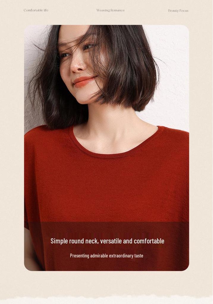 Women's Cashmere Short-Sleeve Pullover with Batwing Sleeves & Mid-Length Skirt - Autumn/Winter Collection