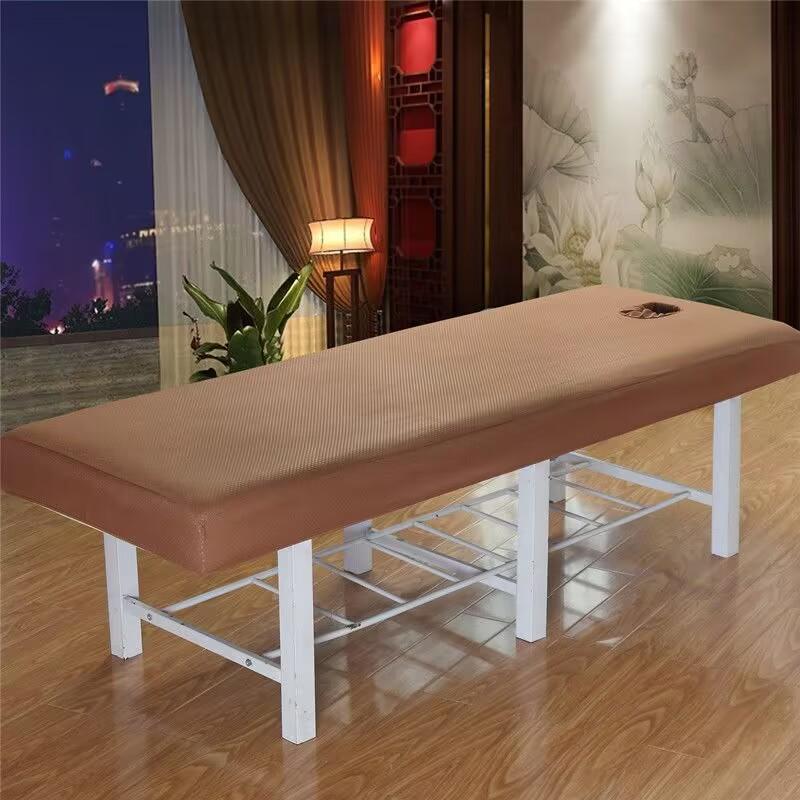 New Solid Color New Striped Massage Table Bed Fitted Sheet Elastic Full Cover Rubber Band Massage SPA Bed Cover With Face Hole