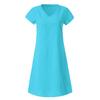 Women's Casual Color Knee Length Dress V-Neck Pullover Loose Short Sleeve Dress