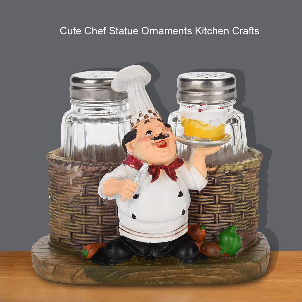 Cute Chef Statue Salt & Pepper Bottle Holder Ornaments Home Decor Kitchen Resin Crafts