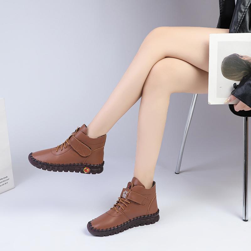 Plus Size Women's Shoes Velvet Short Boots Women's Beef Tendon Soft Bottom Comfortable Flat Shoes Winter New Cotton-Padded Boots