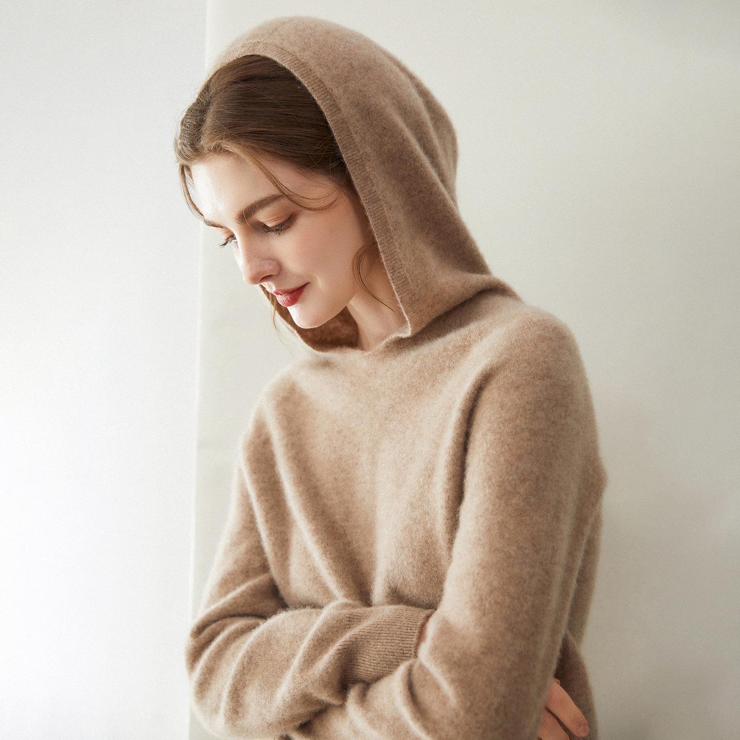 Women`s Cashmere Hooded Knit Sweater -