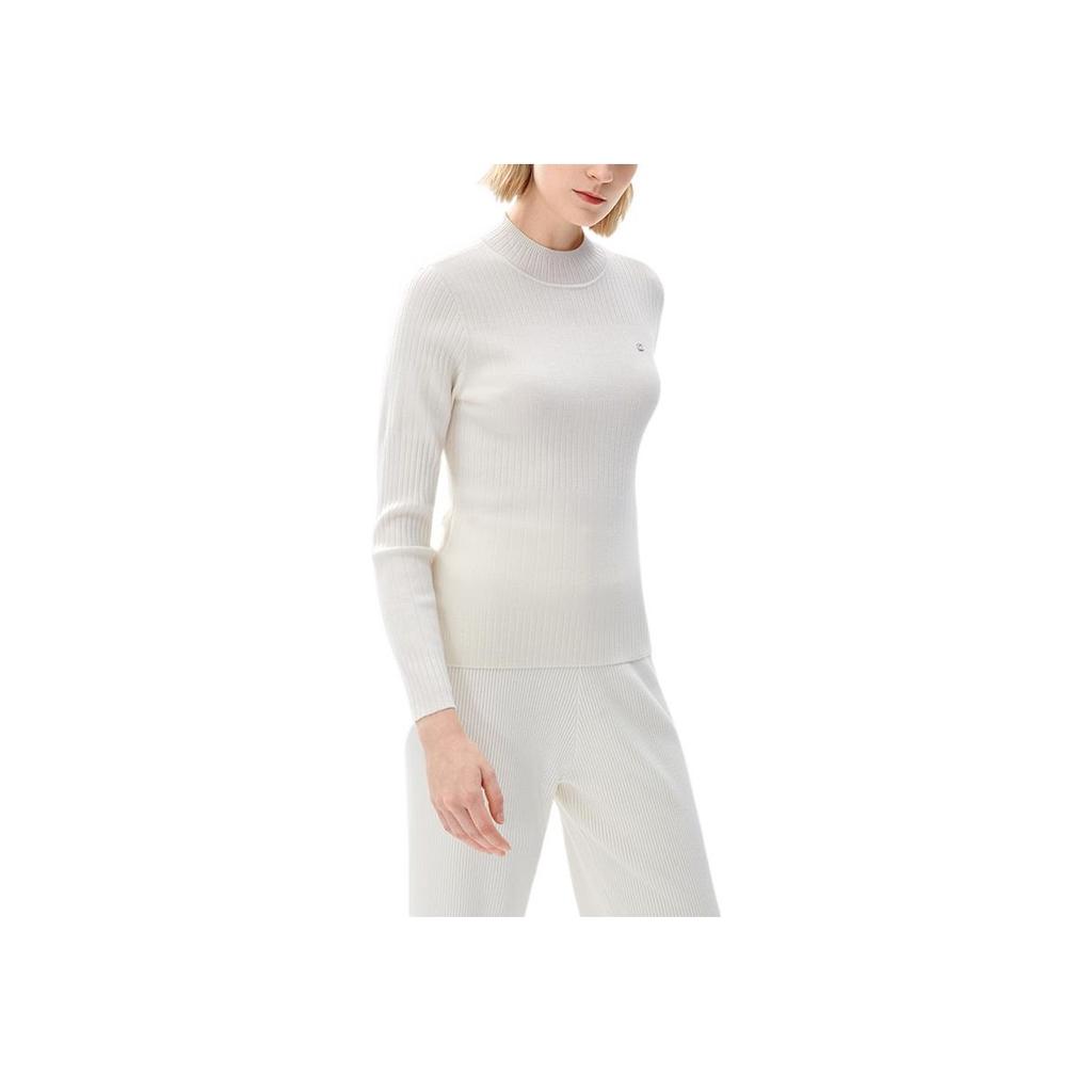 FILA White Special Series Solid Color Knitted Long Sleeve Crew Neck Sweater Women sweater F11W247403F-IV