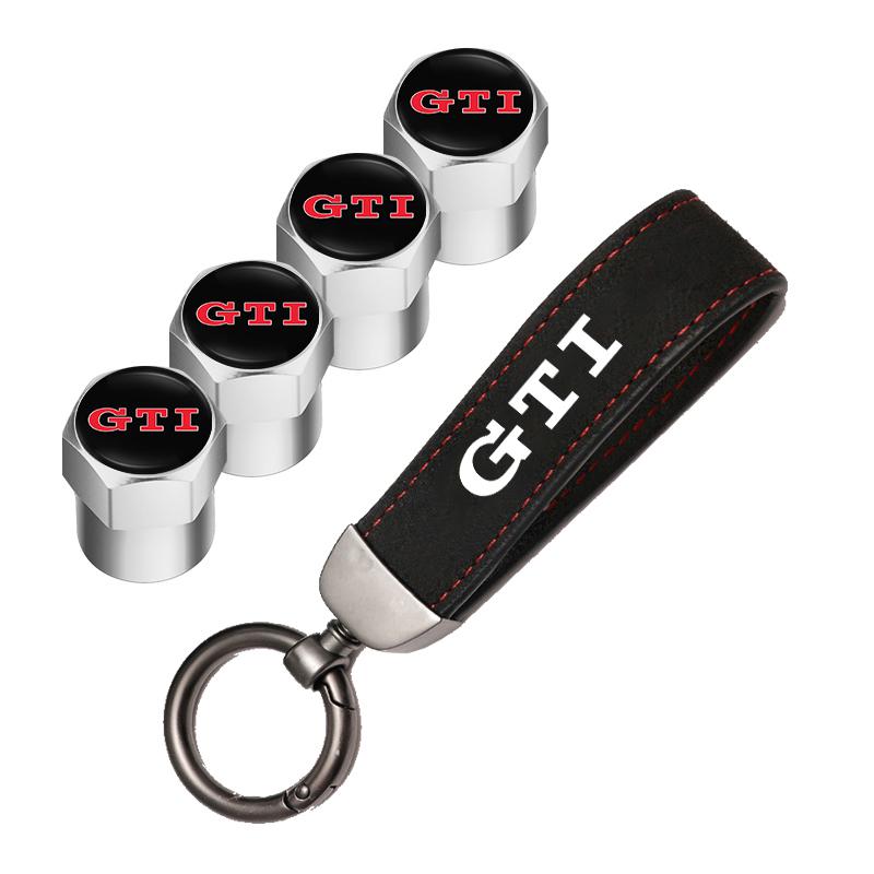OPQ1 Car Tire Wheel Valve Caps Cover Suede Car Key Chain Ring Keychain For VW GTI Polo Golf Passat Tiguan Arteon Jetta Beetle T-ROC