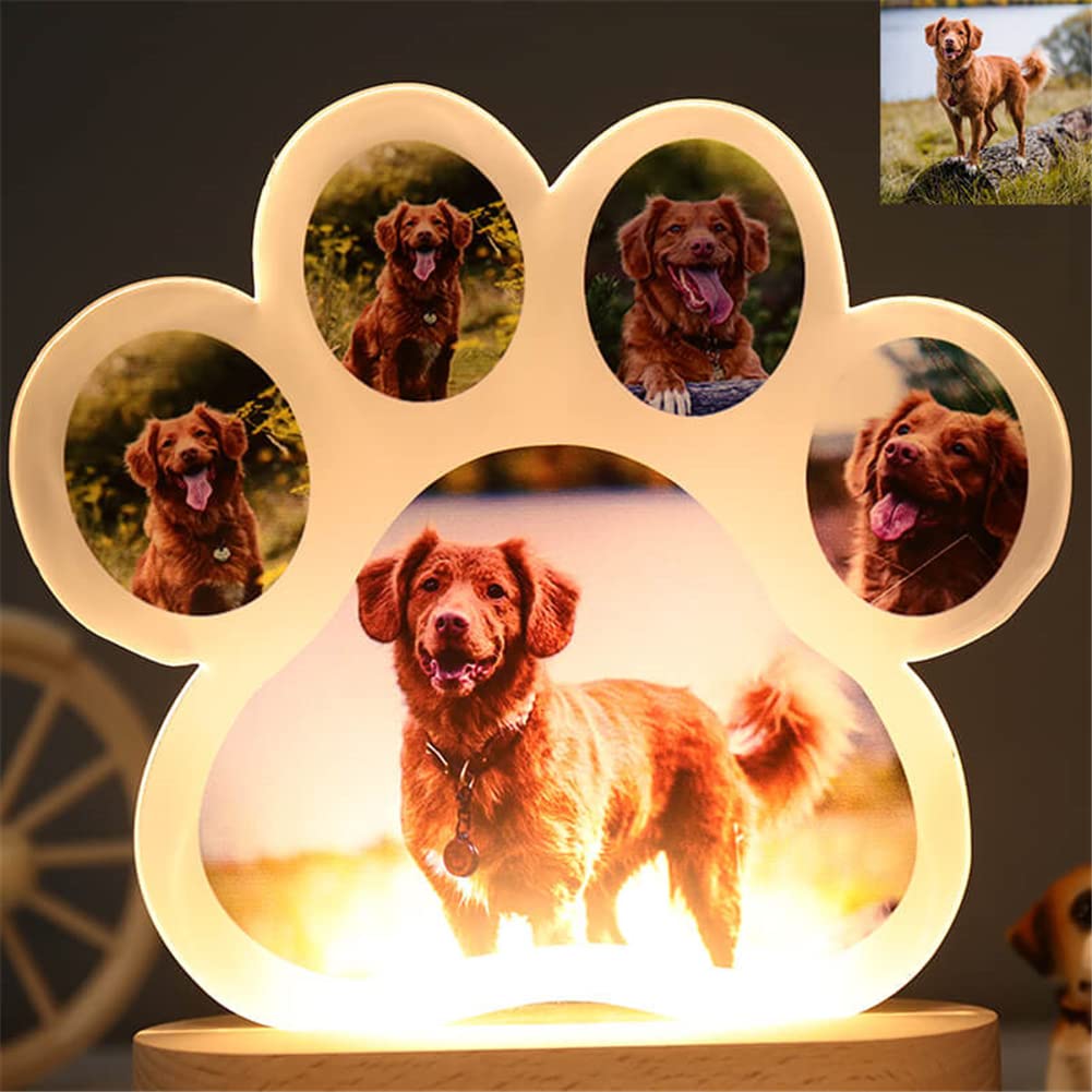 Custom Dog Paw Photo Night Light Personalized Acrylic Pet Lamp Home Decor Pet Memorial Present For Dog Owners With Text