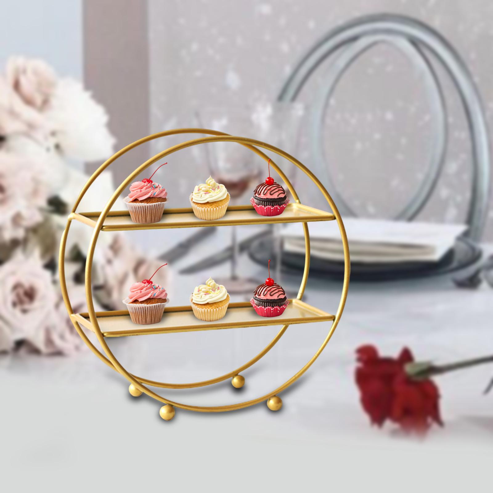 

2 Tier Cupcake Stand Plate Tiered Serving Tray for Celebration Wedding Party золотой