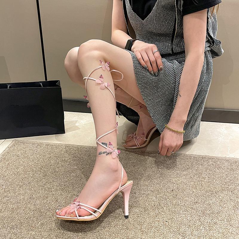 Sommer Schmetterling Temperament, Sexy Stiletto Absatz Riemchensandalen, Damen High Heels