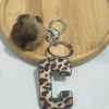 PU Leather Leopard Print Keychain with Plush Ball - Retro Style
