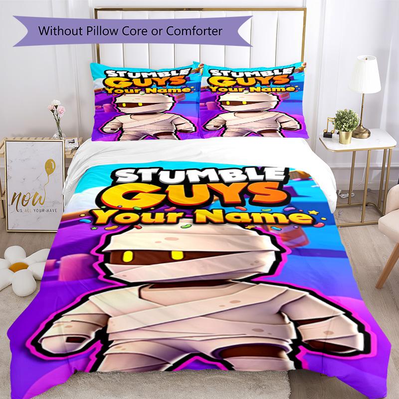 Stumble Guys Customizable Name Bed CoverBed Suitable for Decorate room Machine Washable Home Decor Wedding Party GiftLuxury Gift for Birthday,