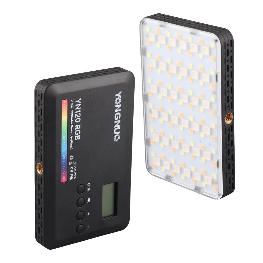 YN120 8W RGB Photography Lamp Bi-color LED Light Vlog Light 2500K-9900K Color Temperature Dimmable with 0.96in LCD Screen 120 LED Beads