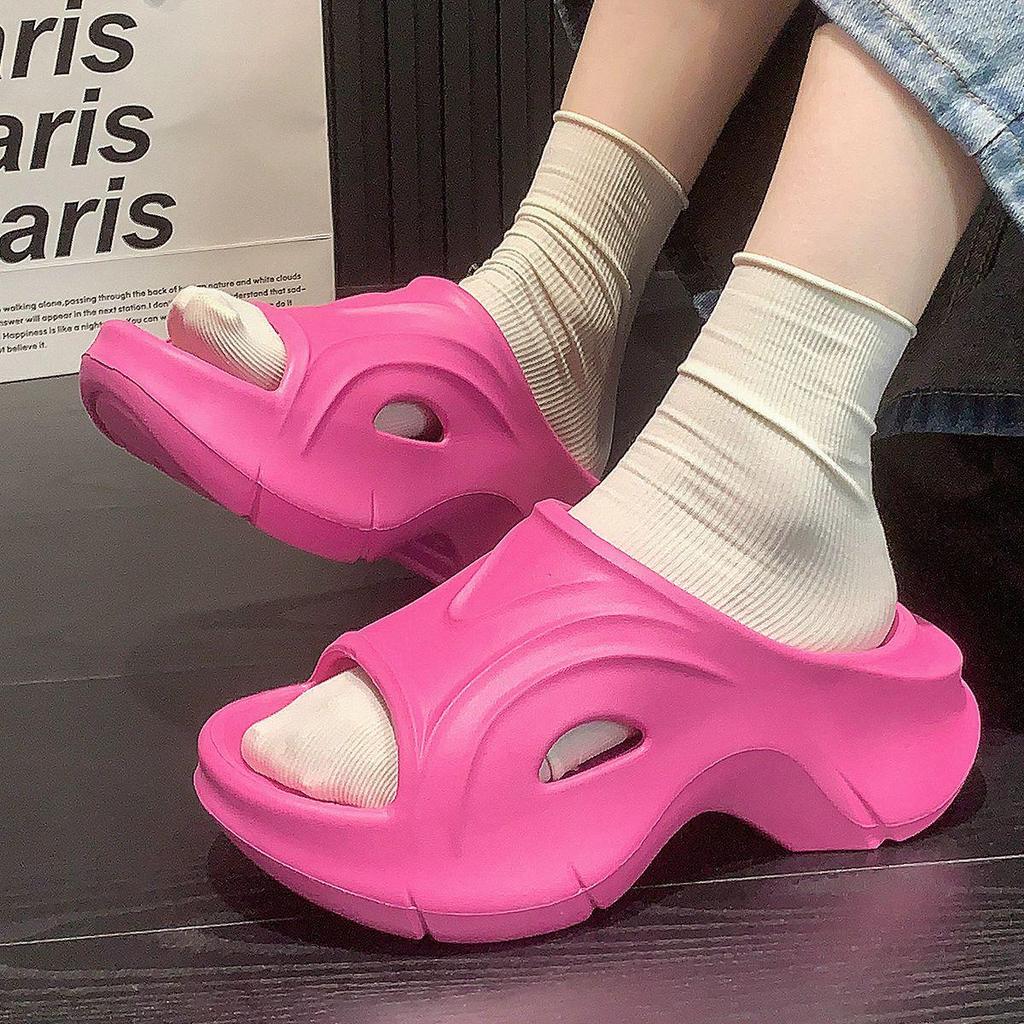 Women's 8cm Height-Boosting EVA Slippers, Thick-Sole for Indoor/Outdoor, Breathable Summer Bathroom Use