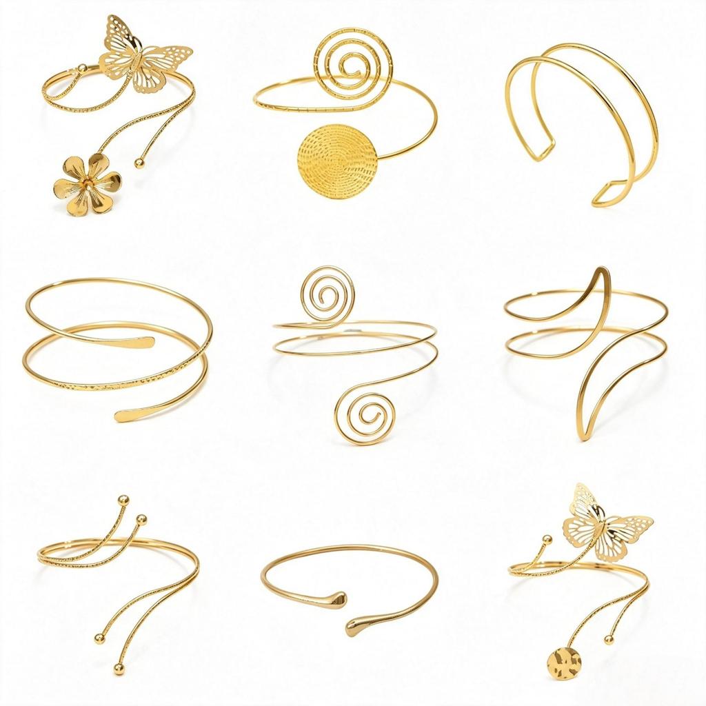 Fashionable Adjustable Spiral Metal Arm Ring for Women