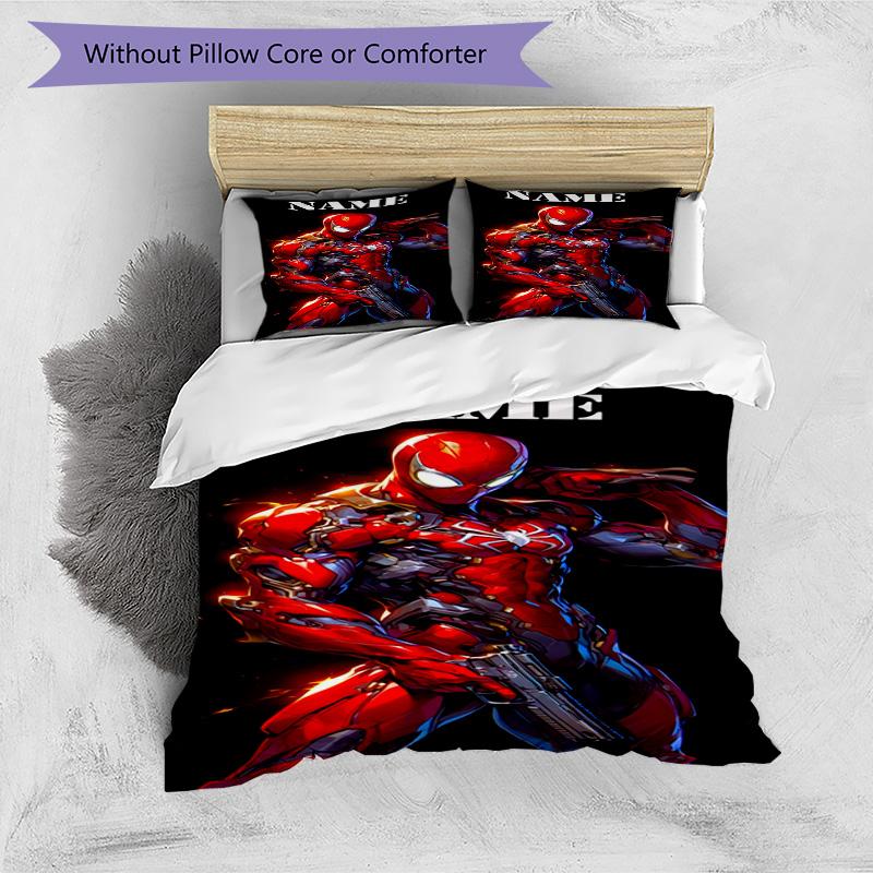 3pcs Custom Name Spider-Man Bedding Set Duvet Cover Closure Includes 1 Duvet Cover & 2 Pillowcases for All Seasons Bedroom Decor
