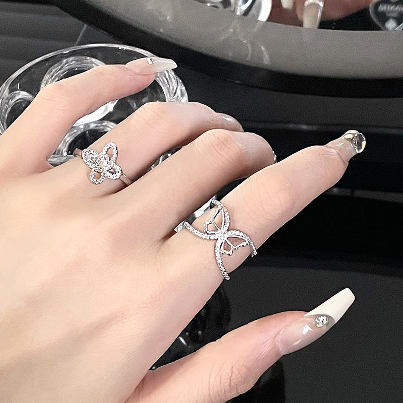 Butterfly Open Ring I Niche Design Sense Ns Wind Diamond Zircon Women'S Light Luxury High-End Sense Personality Ring