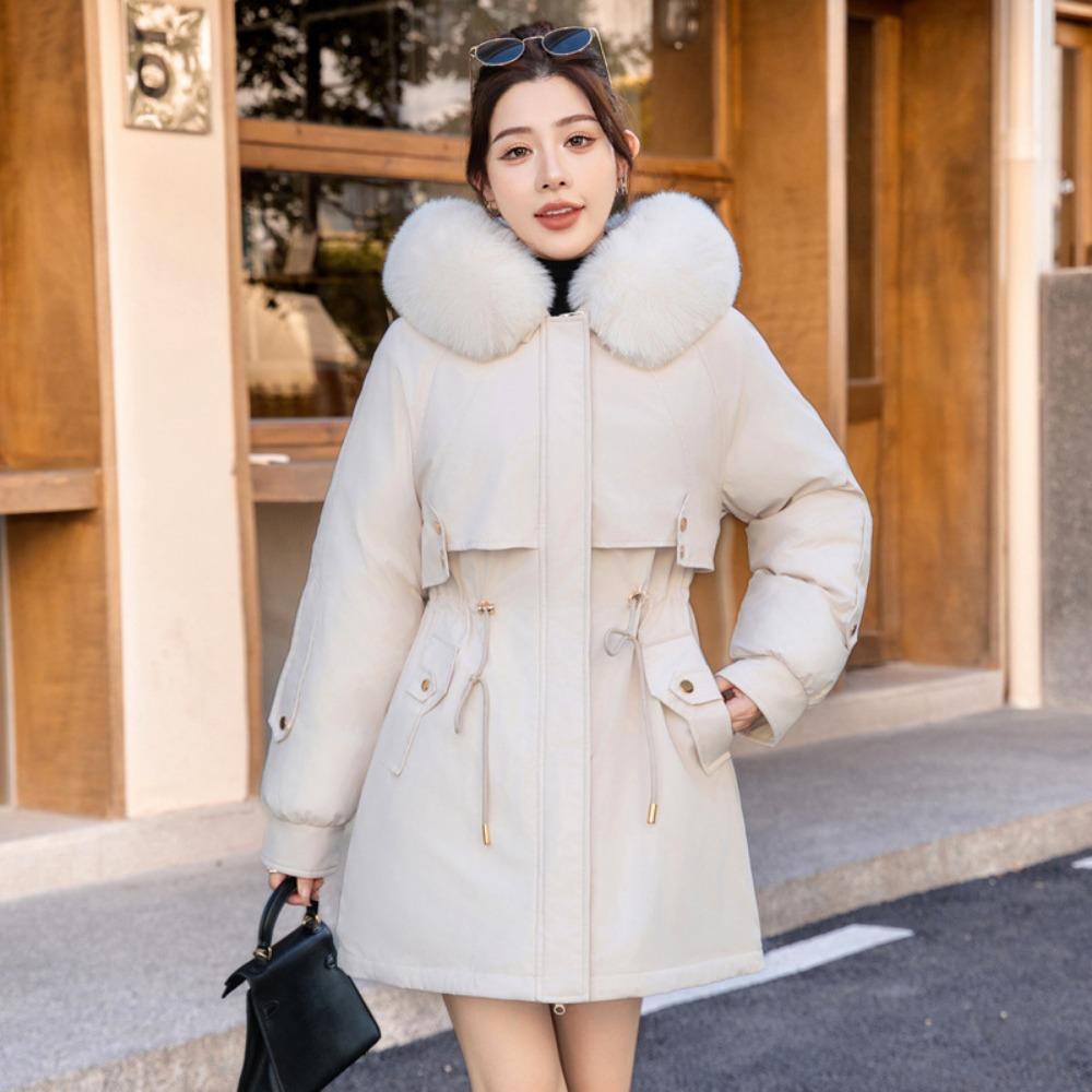 

Winter clothing large fur collar medium and long, cotton-padded jacket women s fashion cotton-padded jacket velvet cotton-padded jacket 3XL покинуть белый