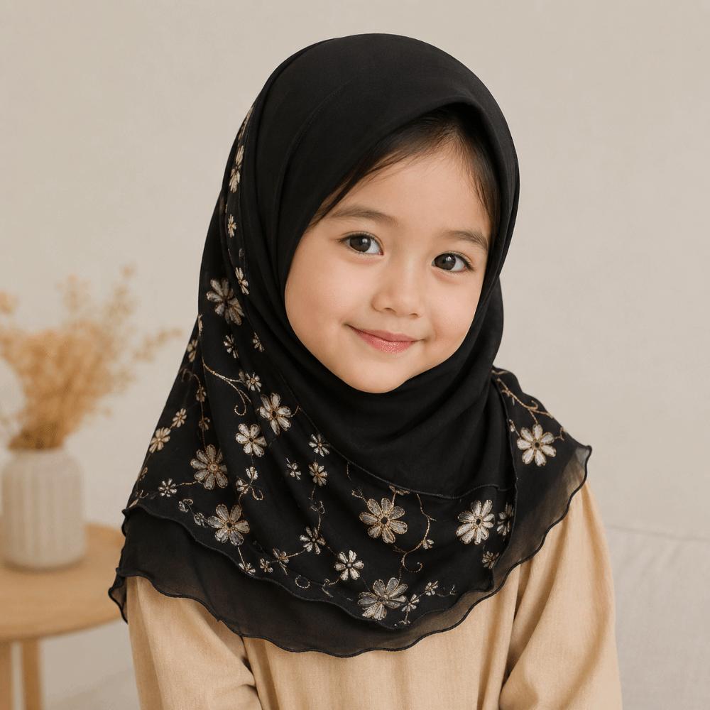 Elastic Solid Kids Turban Cap Flower Net Instant Headscarf Can Fit Islamic Scarf Shawl Islamic