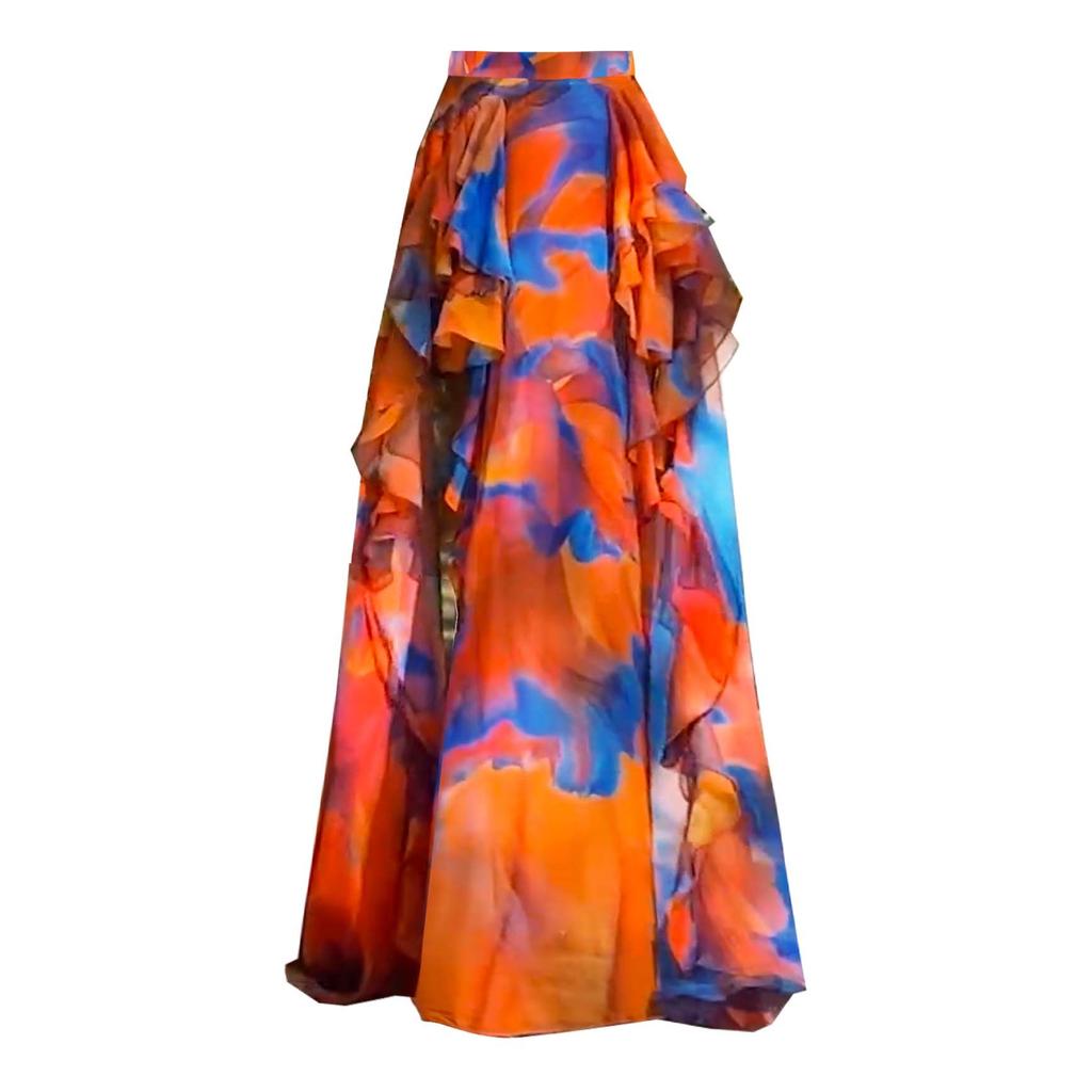 1011 European and American New Fast-selling Smudged Ruffle Leaf Edge One-piece Swimsuit Women's Vacation Suit Beach Skirt