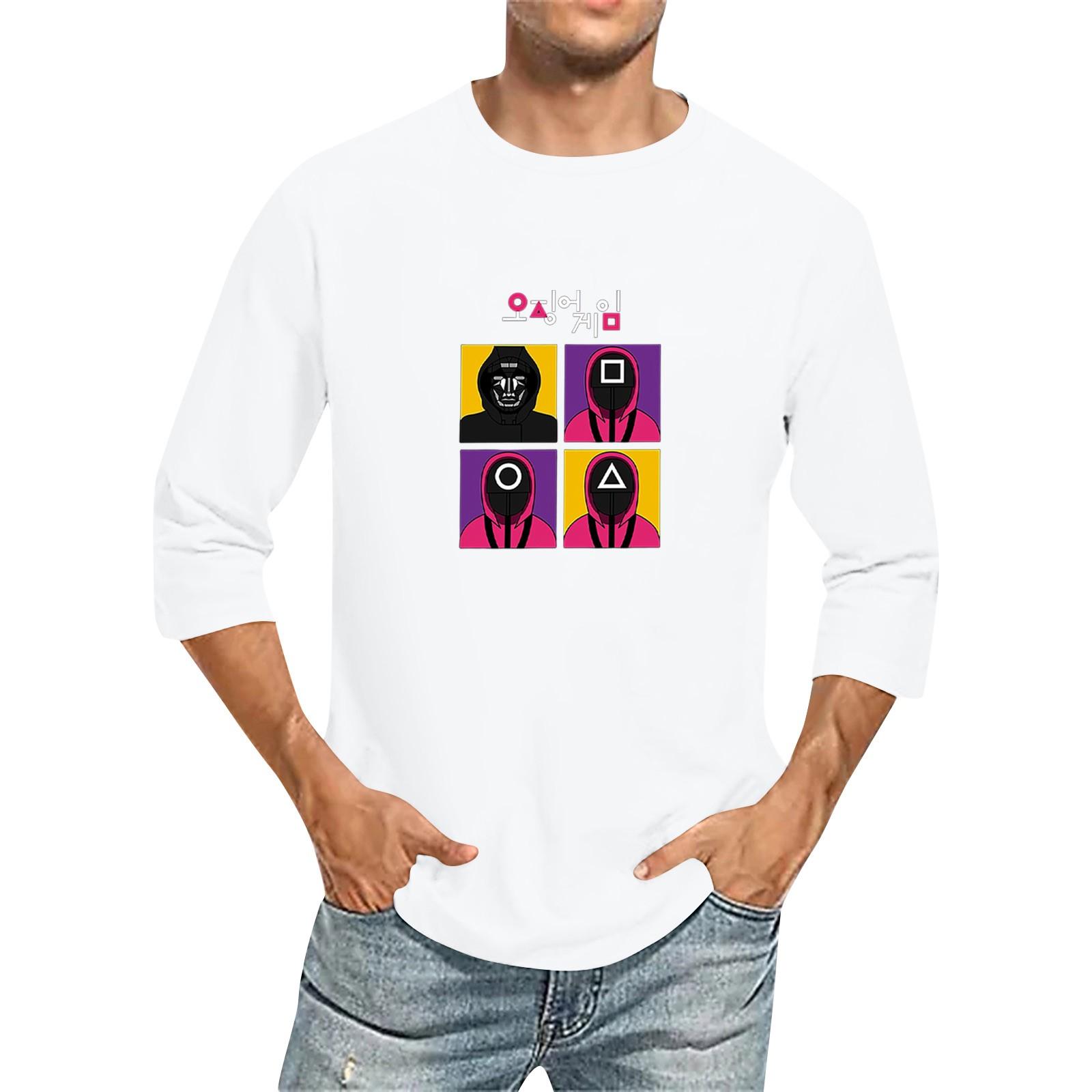 

Men s Fashion Casual Seven-Point Sleeve Print Round Neck Top XL білий