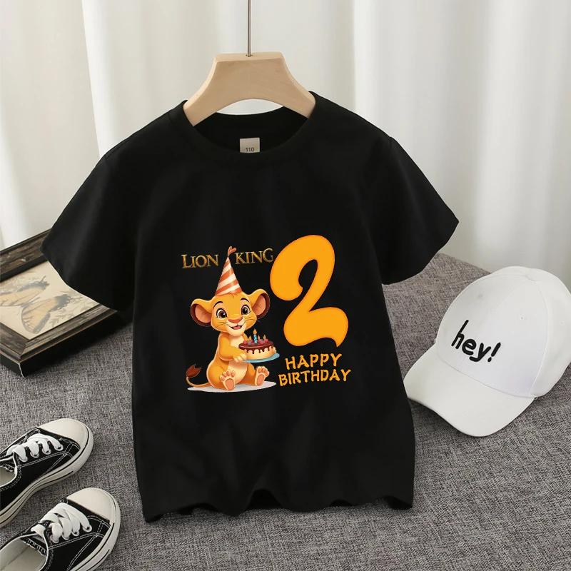 Lion King Kids T-shirt Disney Cute Birthday Number 1-10 Years Old Anime Child Tee Street Summer Clothes Kawaii Party Gift