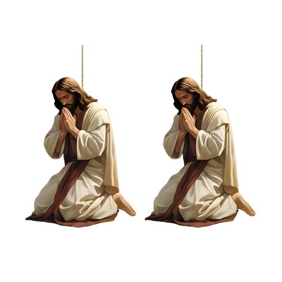 Yousheng 2D Acrylic Jesus Christ Ornament Car Rearview Mirror Hanging Decor Auto Interior Religious Gift for Christian Retro Faith Accessories