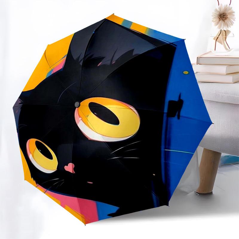 

1pc Automatic Opening/Closing Umbrella with Colorful Cat Print, Portable Folding Design, 8-Rib Iron Frame Outdoor Umbrella, Perfect Gift for Fans, Tra
