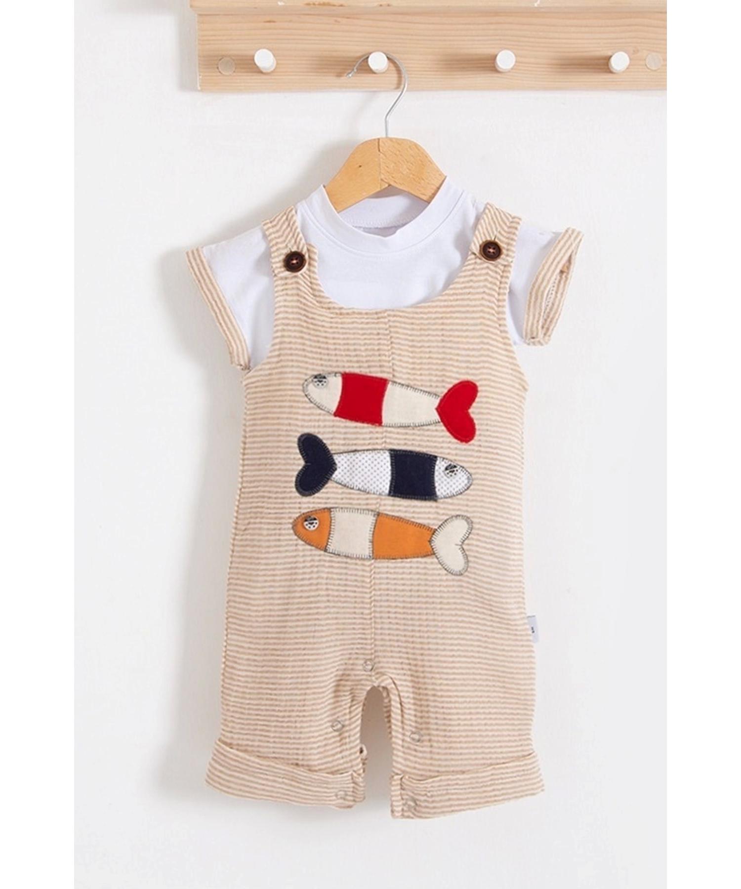 

Комбинезон для маленьких мальчиков с короткими рукавами и вышивкой «рыба»