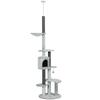 255cm Floor To Ceiling Cat Tree with Scratching Posts, Height Adjustable Cat Tower with Hammock, House, Anti-tipping Kit, Perches, Toys, Grey
