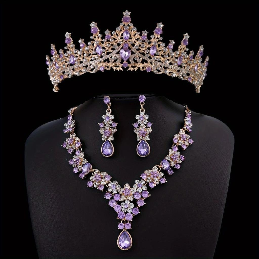 Brautschmuck Halskette Ohrringe Hochzeit Diamantbesetzt Blume Schmuck Kleid Hochzeitskleid Krone Fassung Accessoires