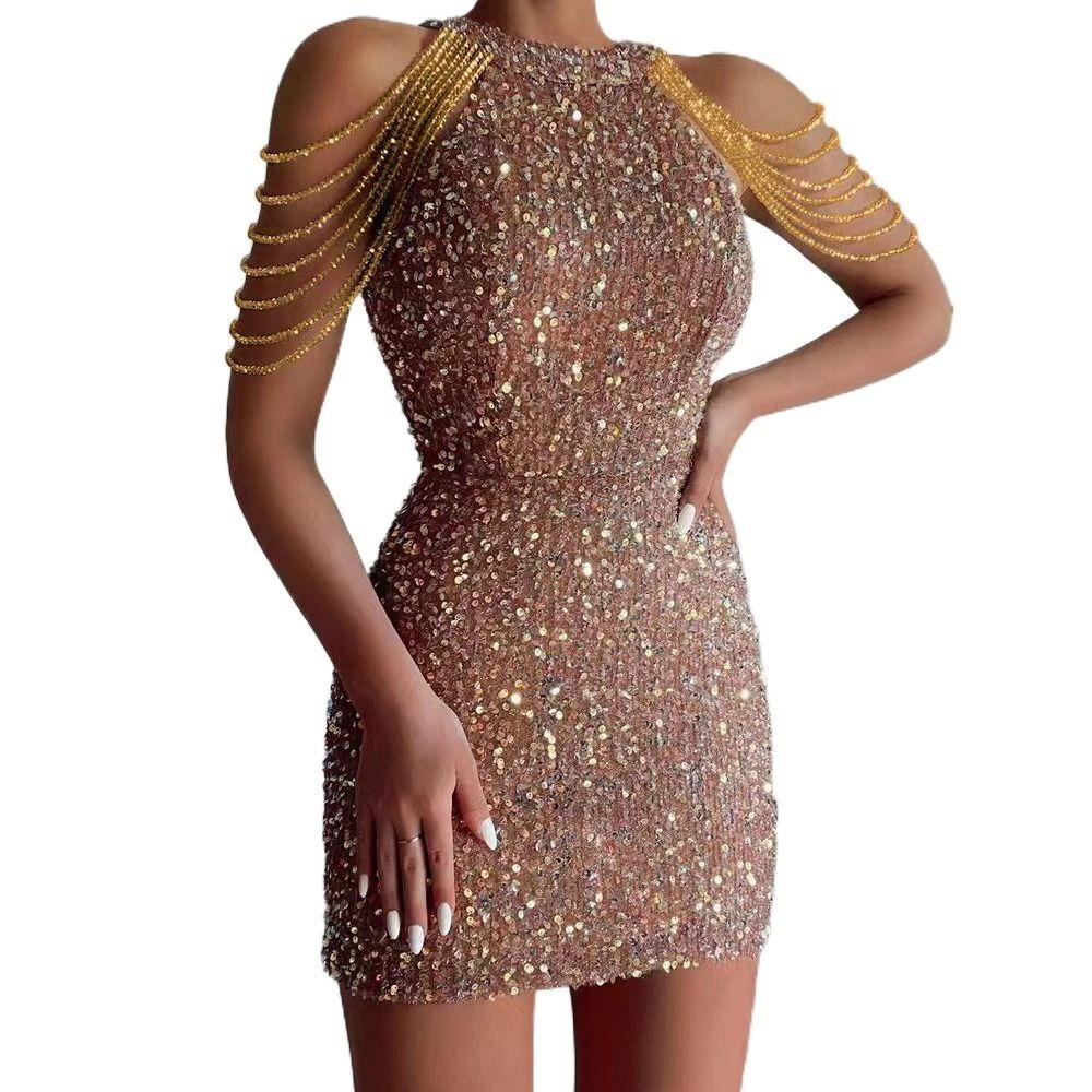 

Above Knee Sleeveless Short Skirt Round Neck Holiday Party Dress Evening Party l чёрный