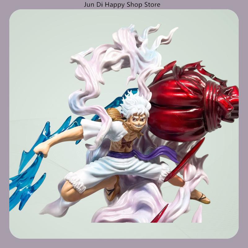 28cm One Piece Onigashima Arc Gear Fifth Nika Lightning Luffy Battle Anime Figure Model Statue Desktop Decoration