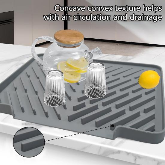 Silicone Drain Mat Kitchen Sink Slope Design Heat-Resistant Drain Pad Cookware Drying Tray Air Circulation Drain Mat