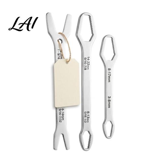 Extra Long Wrench 3Pcs Heavy Duty Double Ended Self-Tightening 3-22mm Screw Tool серебряный