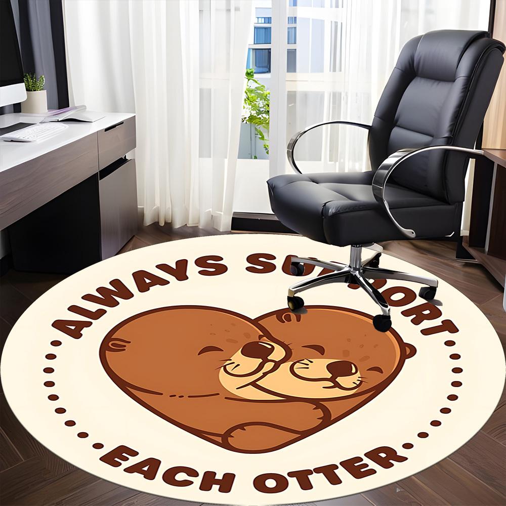 1pc Otters Office Round Area Rug, Indoor Mat Suitable For Office, Under Office Chairs Bedroom Living Room Home Decor, Room Deco
