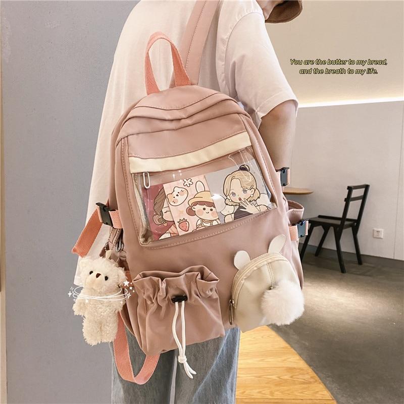 korean backpack pink