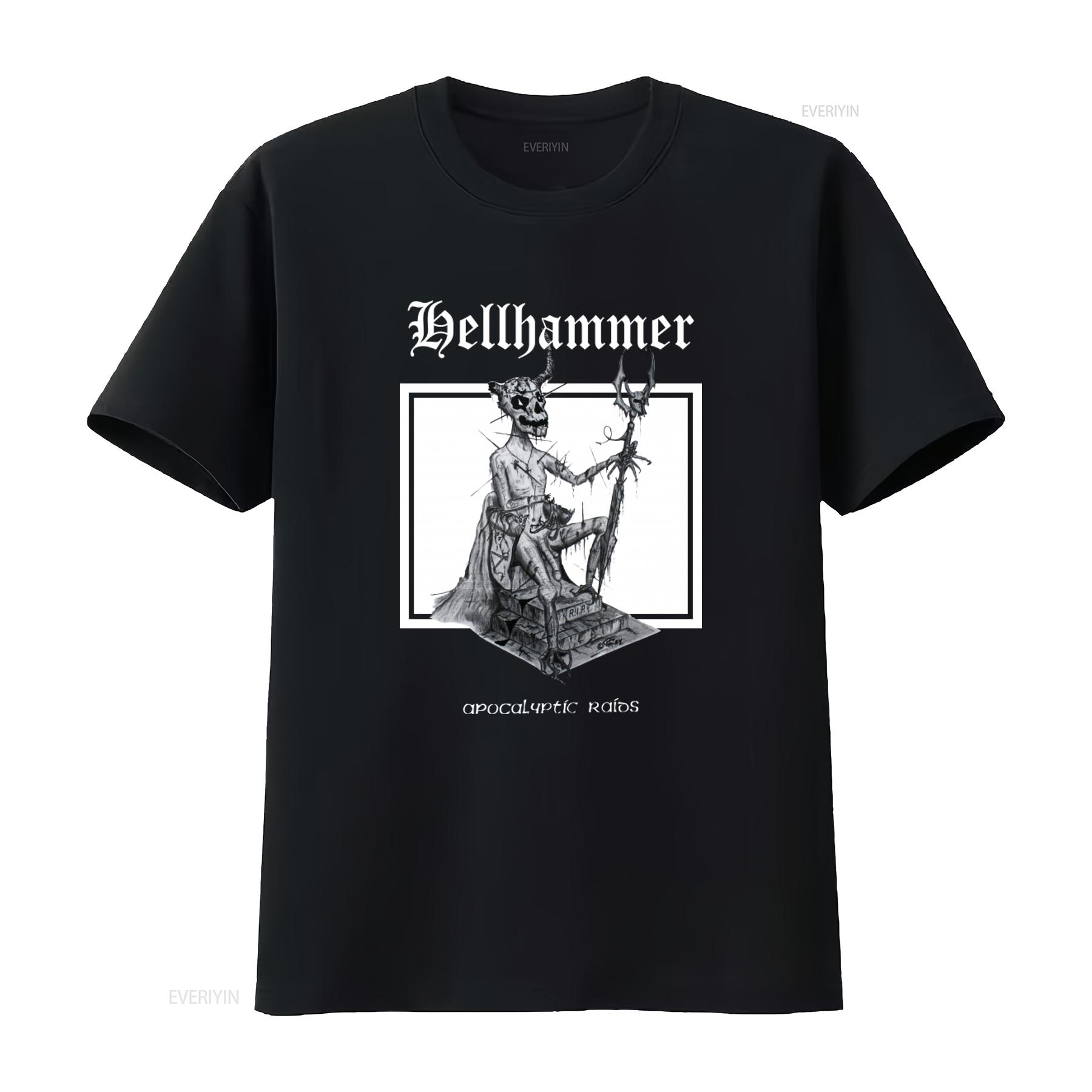 

Hell Hammer Apocalyptic Raids Gothic Skull Print T Shirt for Men Unique Design High Quality Fabric vintage Washed homme 4XL