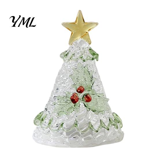 Christmas Gift for Friends Handmade Glass Tree Lighted Figurine, Mini Luminous Xmas Crystal Figurine Night Light, Art Tabletop Holiday Decoration