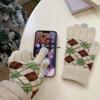 Warm Gloves for Women In Winter Wool Knitted Color Blocking Diamond Lattice Cold-proof Plus Velvet Five Finger Student Riding Touch Screen