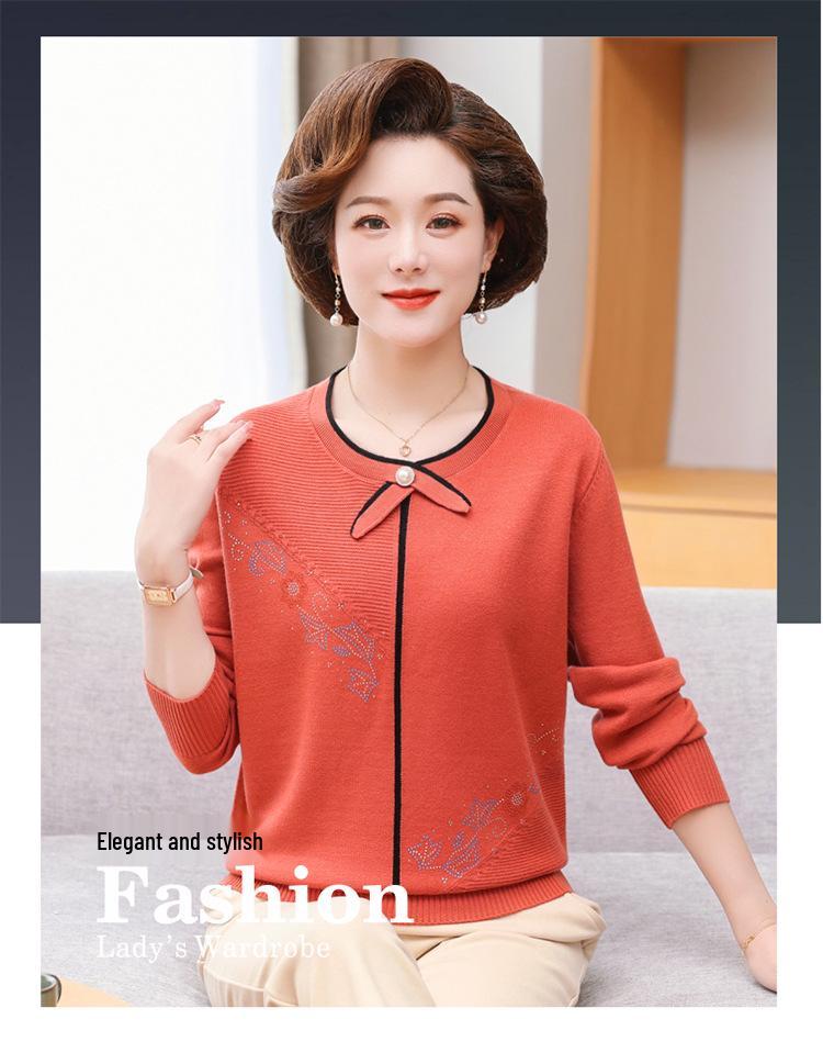 Stylish Plus Size Knitwear for Middle-aged & Elderly Women - Round Neck, Long Sleeve, Loose Fit, Autumn/Winter 2023 Sweater