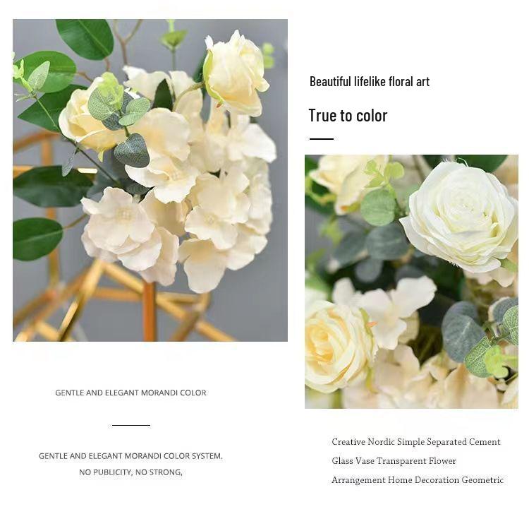 Geometric Gold Flower Wedding Aisle Runner & Artificial Flowers Display