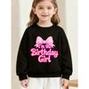 European Sizes Kids' Black Birthday Party Sweatshirt with Pink Bow & "I'm the Birthday " Print - Long Sleeve Round Neck Casual Sweater