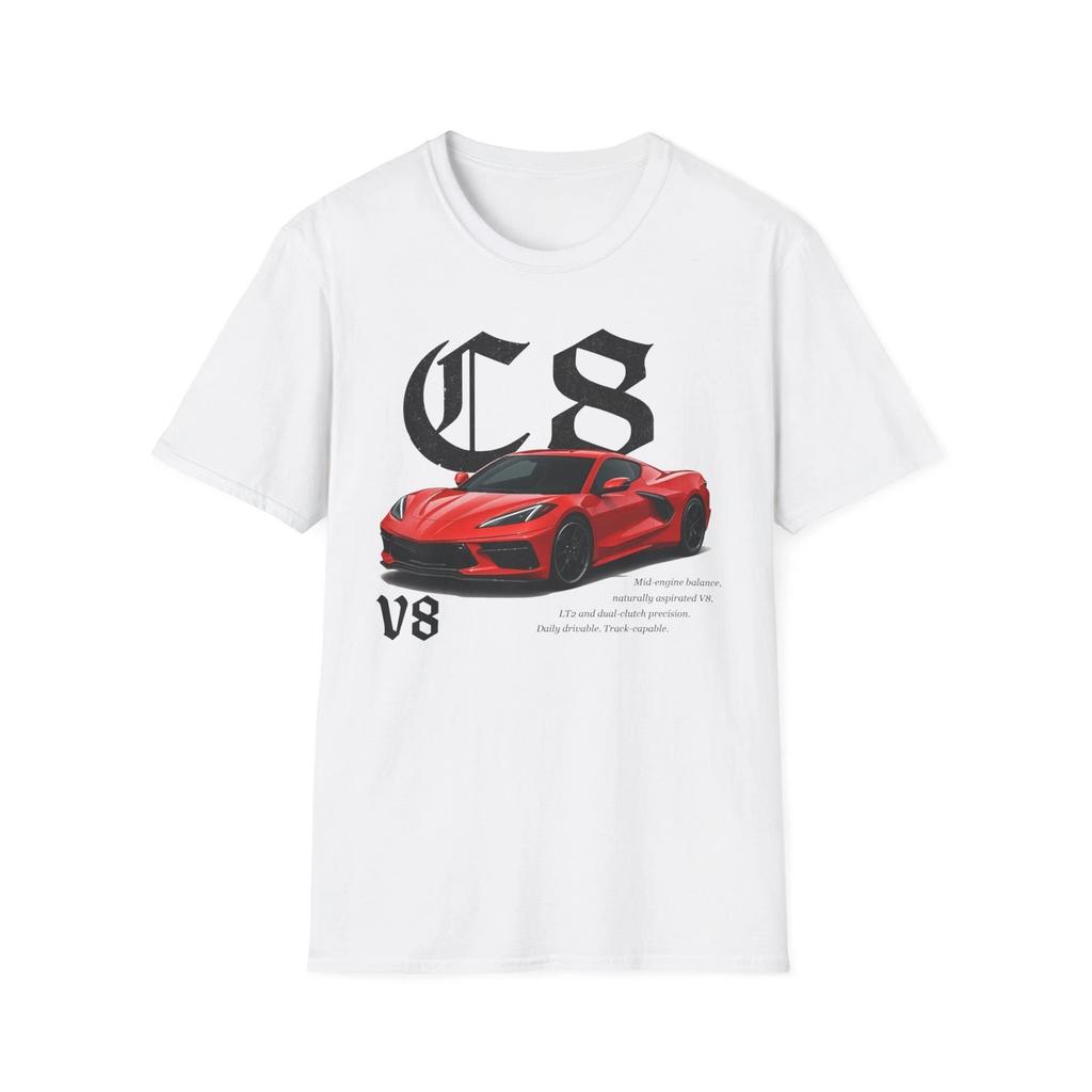 Red C8 Corvette Shirt Mid Engine V8 Graphic Tee Car Enthusiast Gift