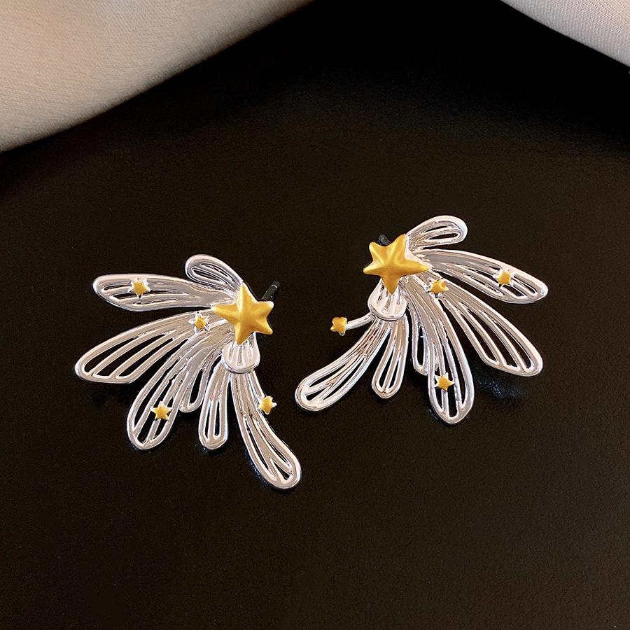 Cold wind dripping oil hollow wing stud earrings female personality earrings earrings female