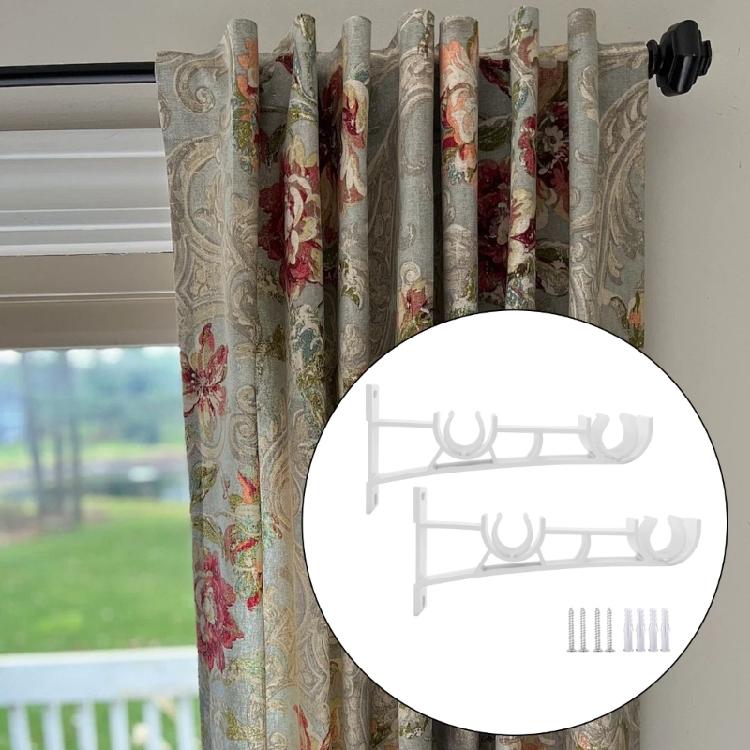 8 Pack Double Curtain Poles Holder White Metal Drapery Rod Support Wall Brackets with Screws for Living Room and Bedroom