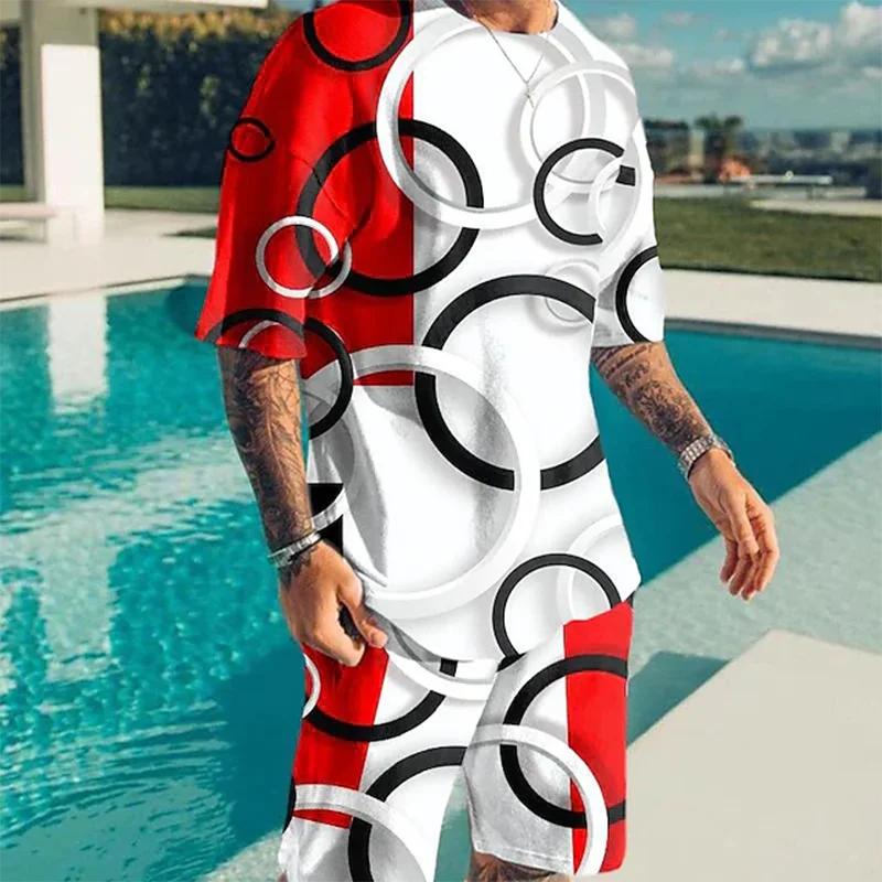 Men's 3D Printed Casual Sports Fashion Set, Breathable and Refreshing Running and Fitness Shorts, Oversized Y2K Style Street Wear, Summer